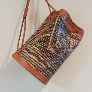 Basket Woven and Leather Backpack